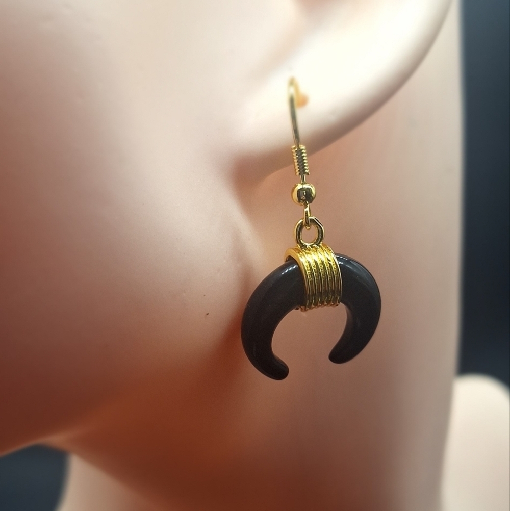 Black Onyx Crescent Earrings | Gold-Plated | Protection & Strength Jewelry